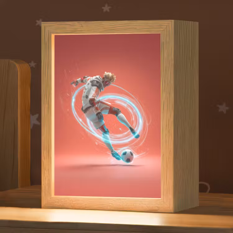 Voetballer - Bal - Lichtcirkel - Rood Light Box met kabel klein -zzz_3d_website