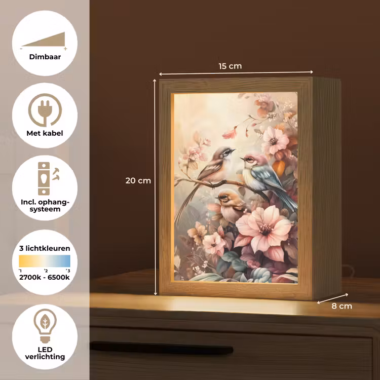 Vogels - Bloemen - Roze - Pastel Light Box met kabel klein -USP_NL