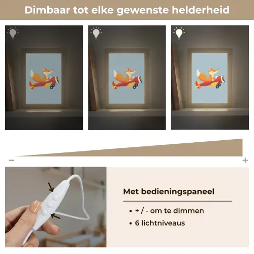 Vos - Vliegtuig - Blauw Light Box met kabel klein -USP_dimbaarNL