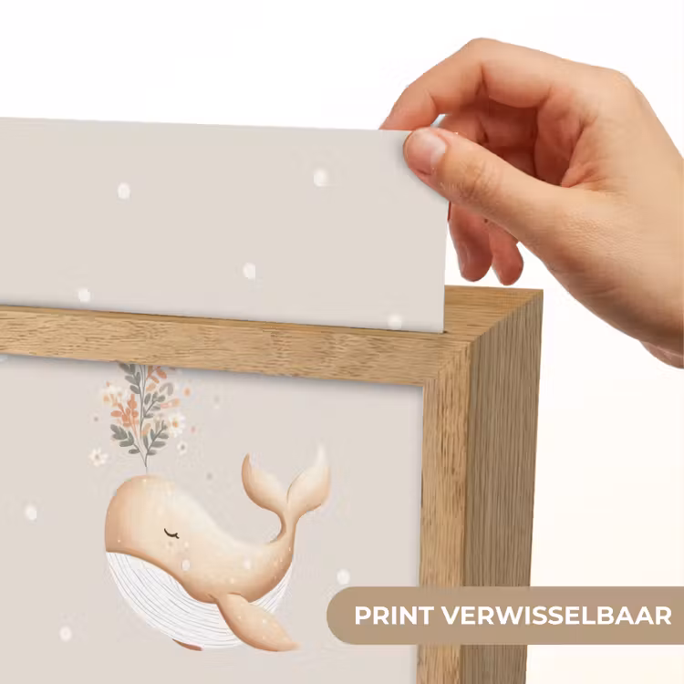 Walvis - Minimalistisch - Bloemen - Stippen Light Box met kabel (Kinderlampje) klein -USP_websiteprintNL