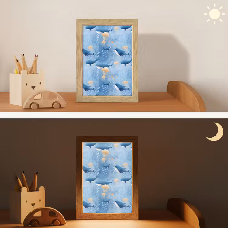Walvissen - Oceaan - Blauw Light Box met kabel (Kinderlampje) klein 904 -sfeer3_kind
