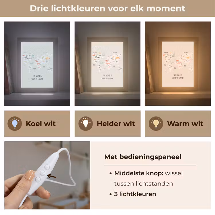 Wereldkaart - Kinderen - Jongens - Dino - Quote Light Box met kabel klein -USP_lichtkleurNL