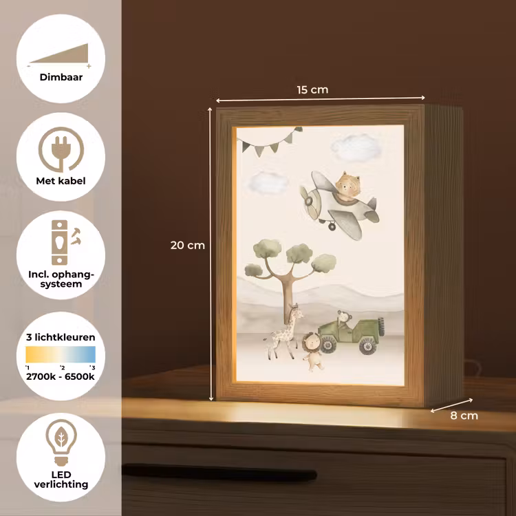 Wilde dieren - Safari - Pastel kleuren - Watercolor - Vliegtuig Light Box met kabel klein -USP_NL