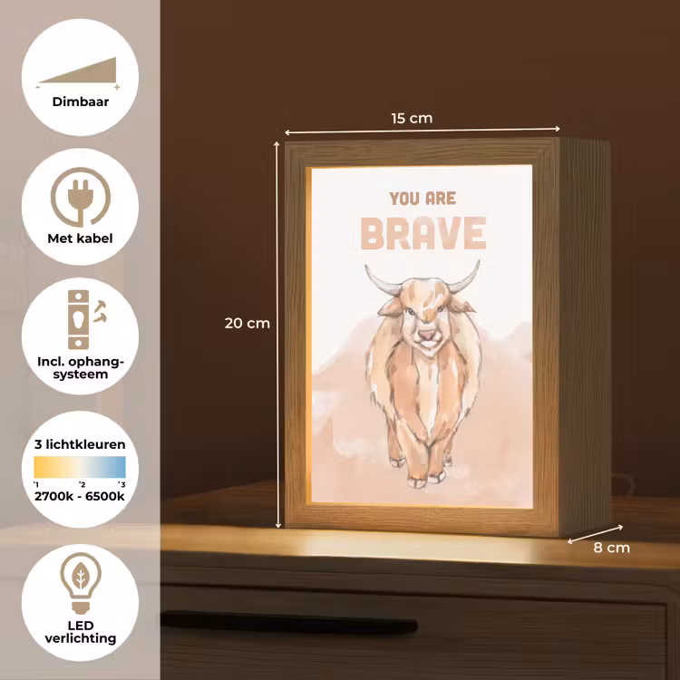 Yak - Oranje - Quote - 'You are brave' Light Box met kabel klein -USP_NL