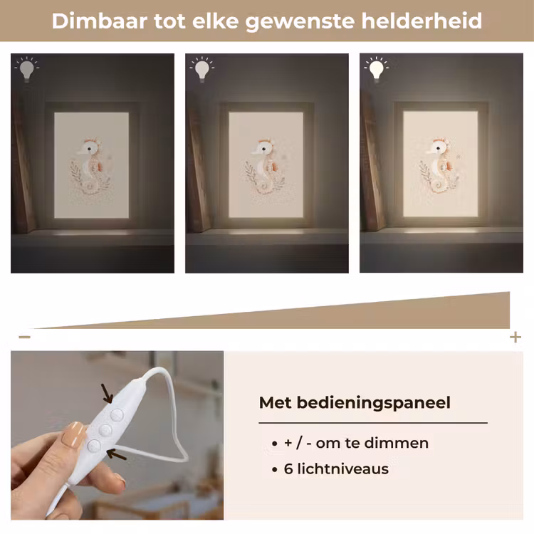 Zeepaardje - Zeewier - Beige Light Box met kabel klein -USP_dimbaarNL
