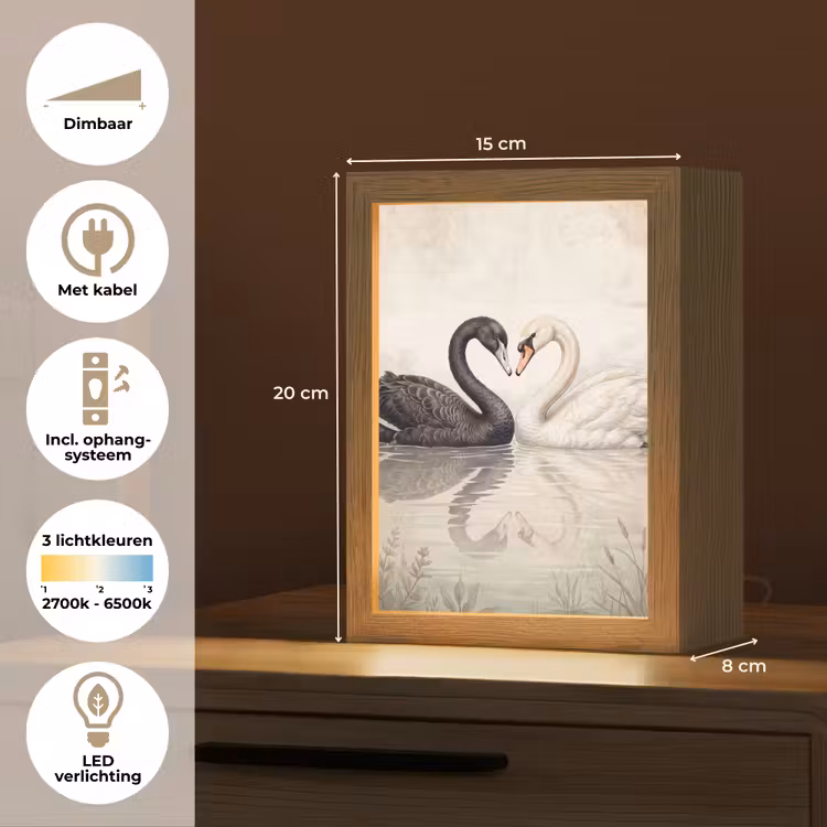 Zwanen - Hartvorm - Dieren Light Box met kabel (Kinderlampje) klein -USP_NL