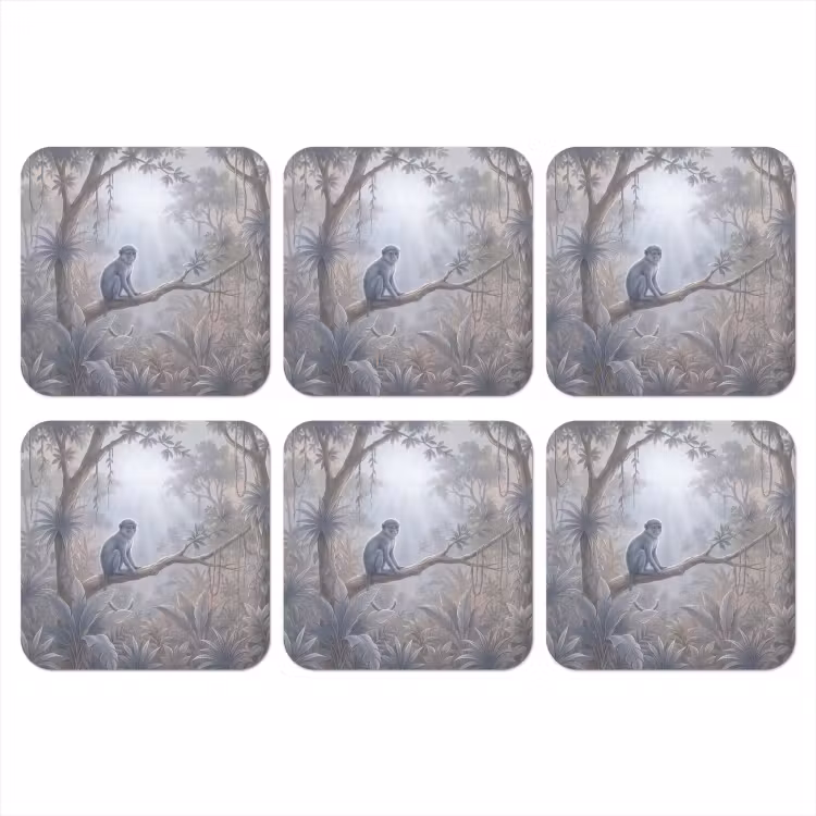 Aap - Boom - Jungle - Natuur - Grijs onderzetter kurk middel -3d