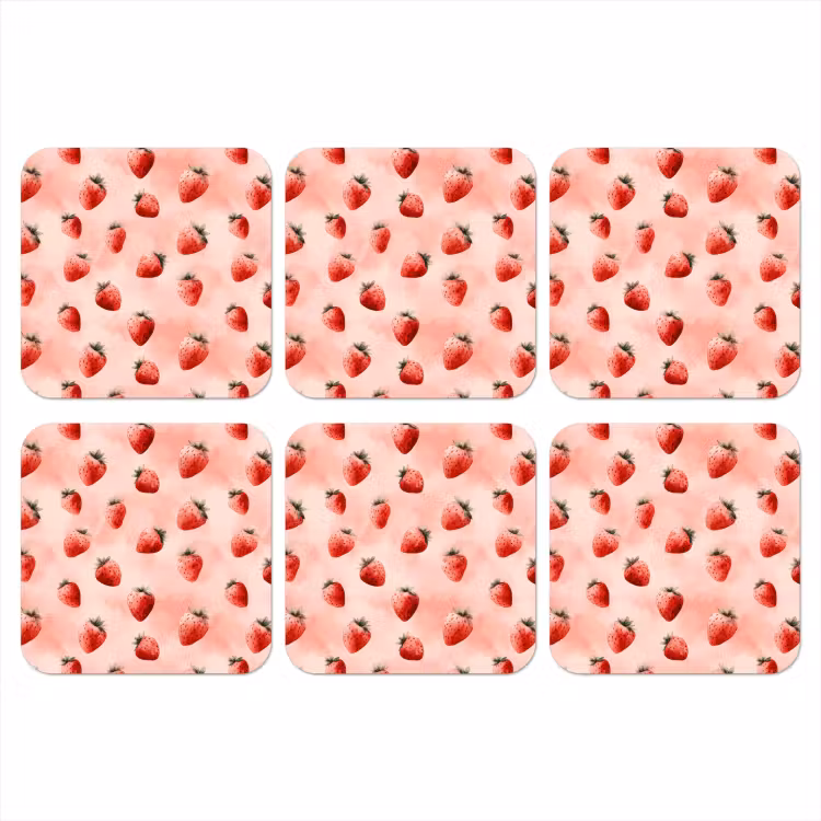 Aardbei - Patroon - Roze onderzetter kurk middel 366 -3d