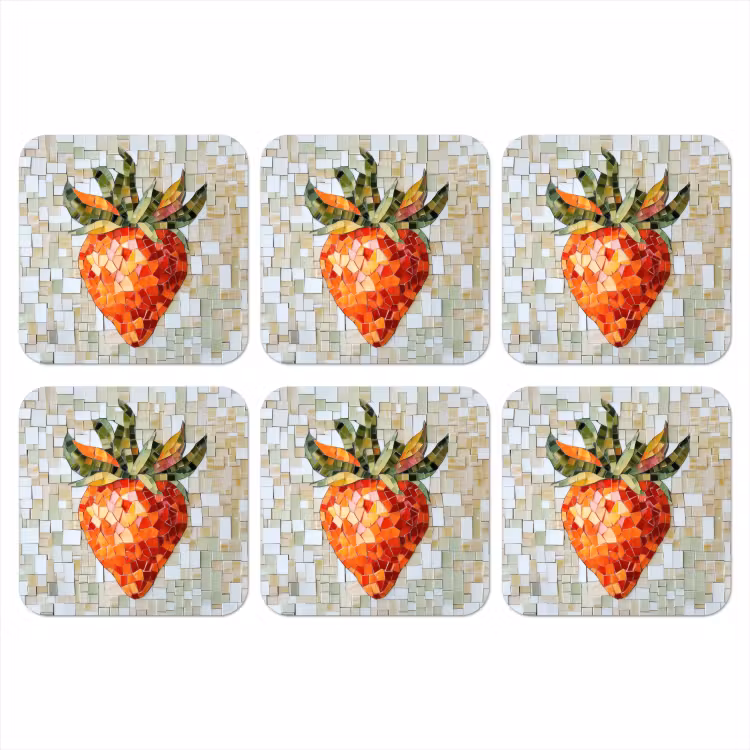 Aardbei - Rood - Mozaïek - Fruit onderzetter kurk middel -3d