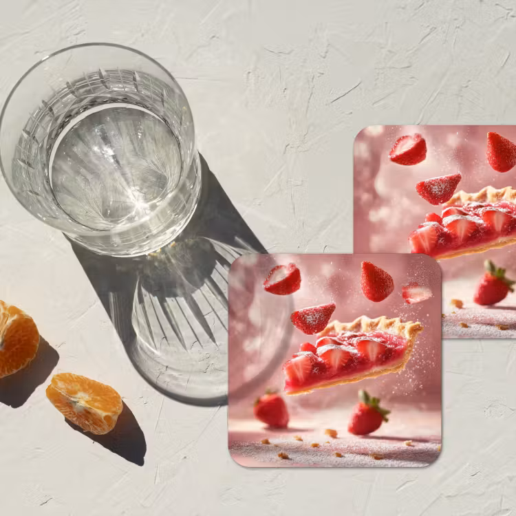 Aardbei - Taart- Eten - Roze onderzetter kurk middel -sfeer4