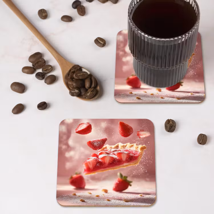 Aardbei - Taart- Eten - Roze onderzetter kurk middel -sfeer2