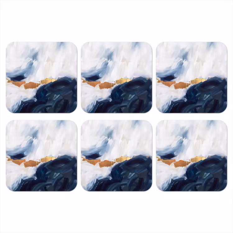 Abstract - Acryl - Blauw - Goud - Elegant onderzetter kurk middel -3d