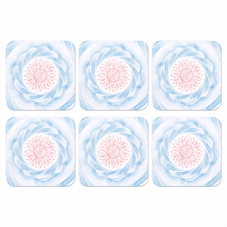 Abstract - Bloemvorm - Aquarel - Roze - Blauw onderzetter kurk middel -3d