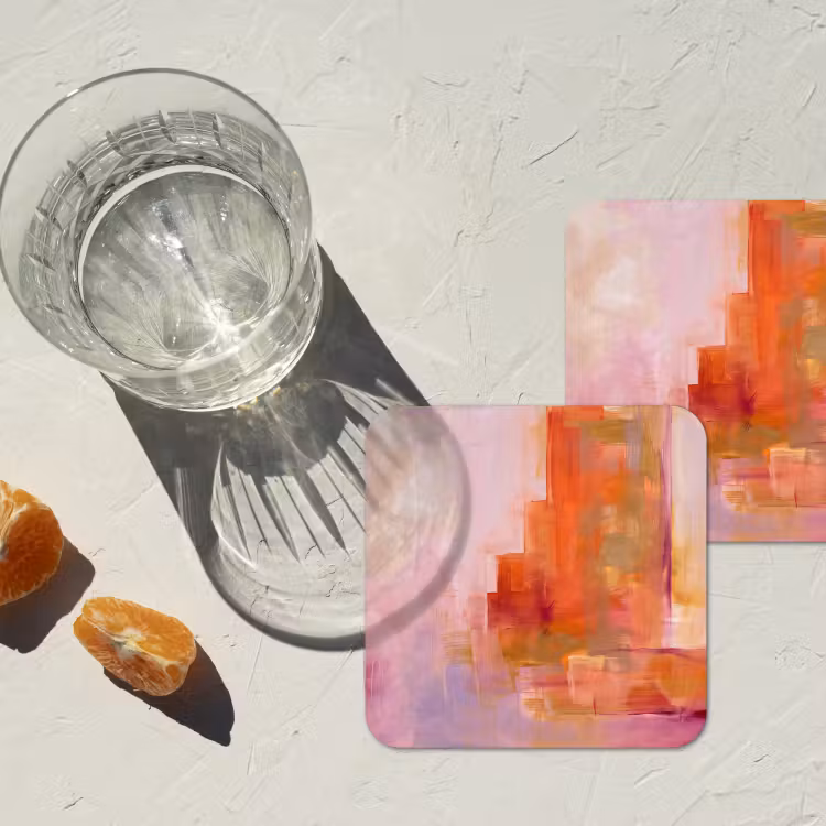 Abstract - Borstelstreken - Kunst - Paars - Goud onderzetter kurk middel -sfeer4