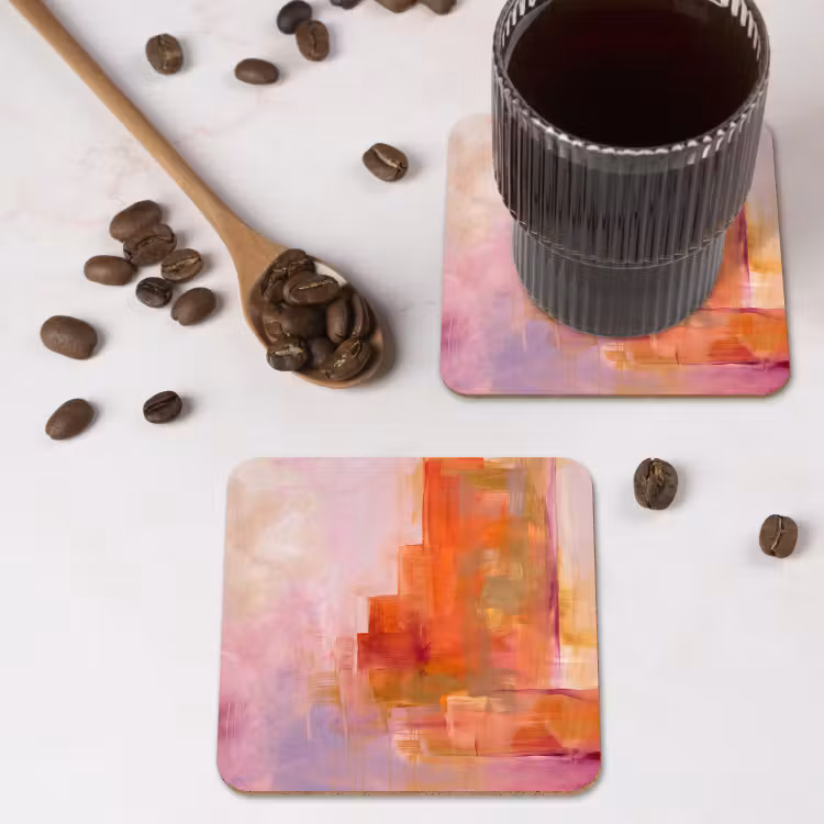 Abstract - Borstelstreken - Kunst - Paars - Goud onderzetter kurk middel -sfeer2