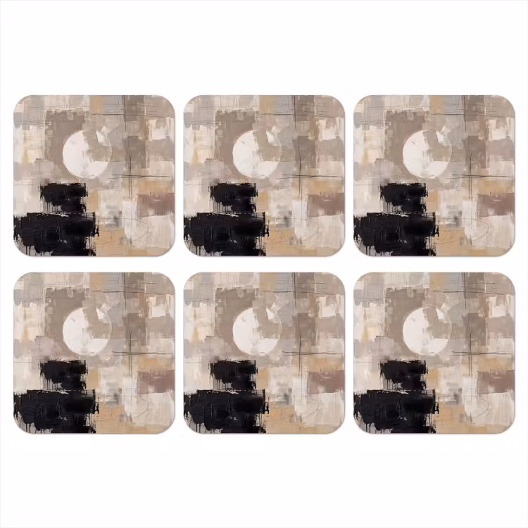 Abstract - Cirkel - Modern - Beige - Zwart - Minimalistisch onderzetter kurk middel -3d