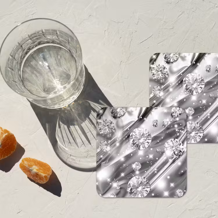 Abstract - Diamant - Luxe - Modern - Zilver onderzetter kurk middel -sfeer4