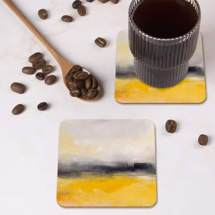 Abstract - Landschap - Modern - Geel onderzetter kurk middel -sfeer2