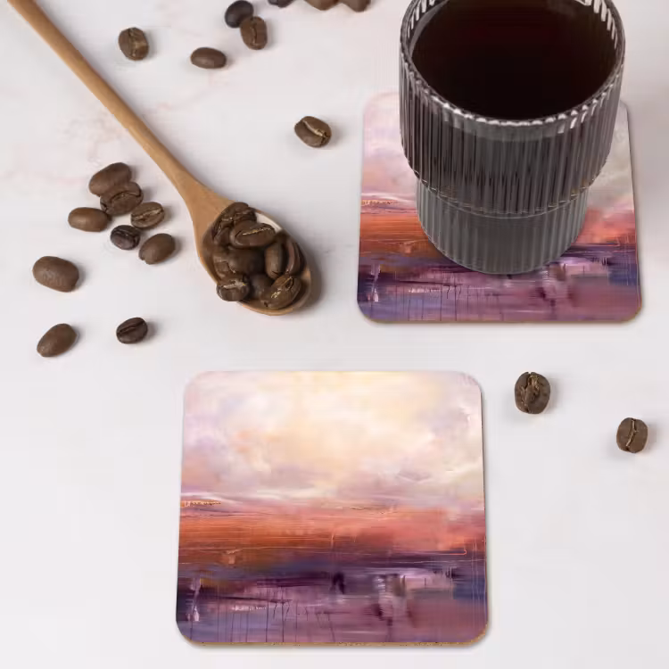 Abstract - Landschap - Modern - Paars - Oranje onderzetter kurk middel -sfeer2