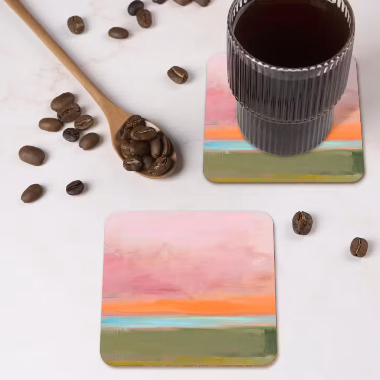 Abstract - Landschap - Modern - Roze - Oranje onderzetter kurk middel -sfeer2