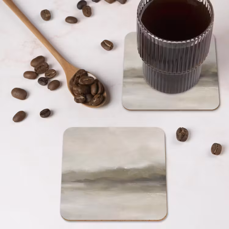 Abstract - Landschap - Nevel - Modern - Grijs onderzetter kurk middel -sfeer2