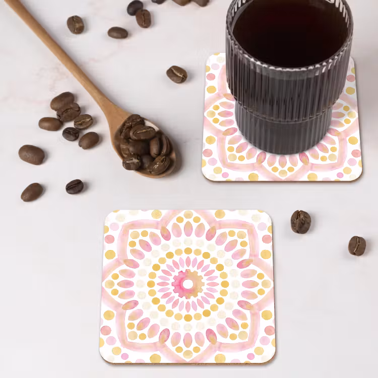 Abstract - Mandala - Kunst - Modern - Roze onderzetter kurk middel -sfeer2