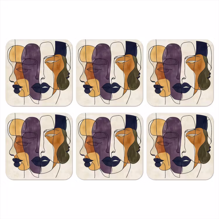 Abstract - Overlappende gezichten - Paars - Donkergroen onderzetter kurk middel -3d