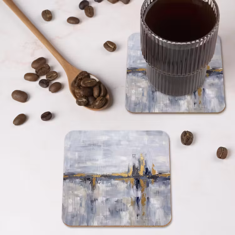Abstract - Structuur - Goud - Grijs - Modern onderzetter kurk middel -sfeer2