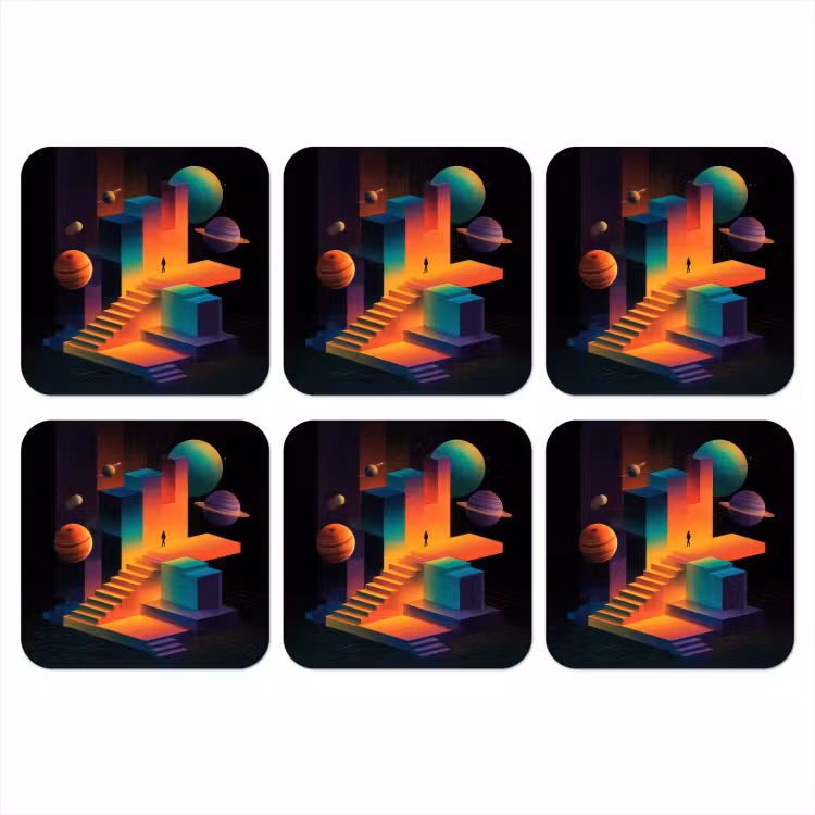 Abstract - Trappen - Mens - Planeten onderzetter kurk middel -3d