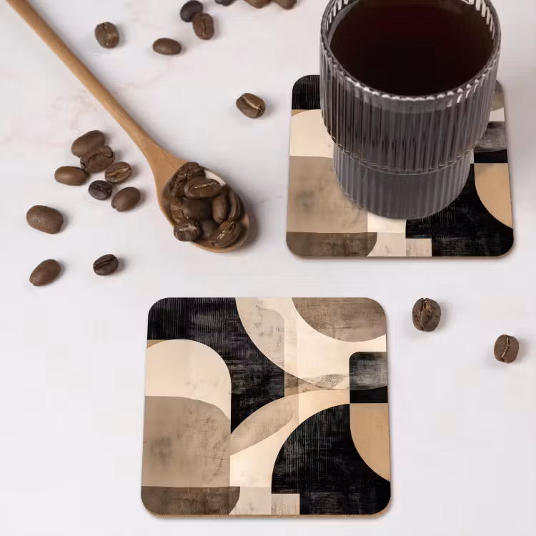 Abstract - Vormen - Modern - Beige onderzetter kurk middel -sfeer2