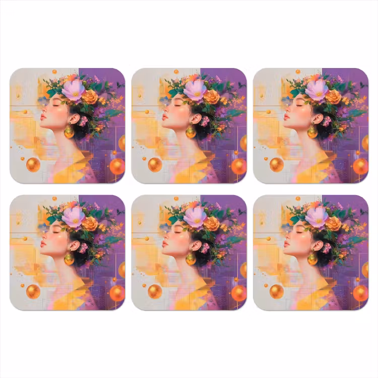 Abstract - Vrouw - Bloemenkroon - Goud onderzetter kurk middel -3d