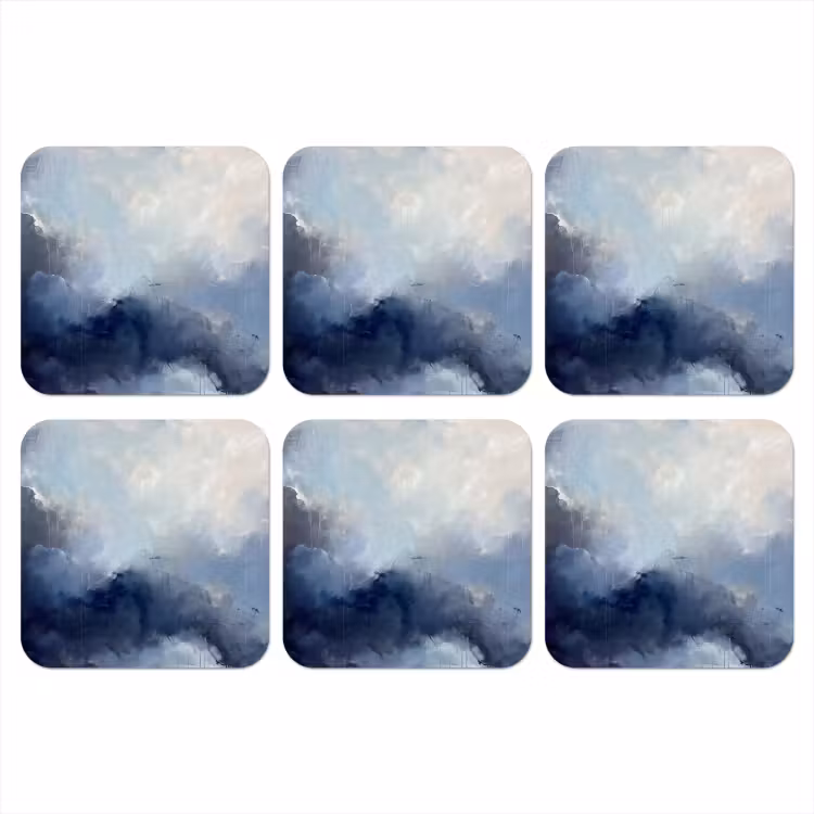 Abstract - Wolken - Modern - Blauw - Kunst onderzetter kurk middel -3d