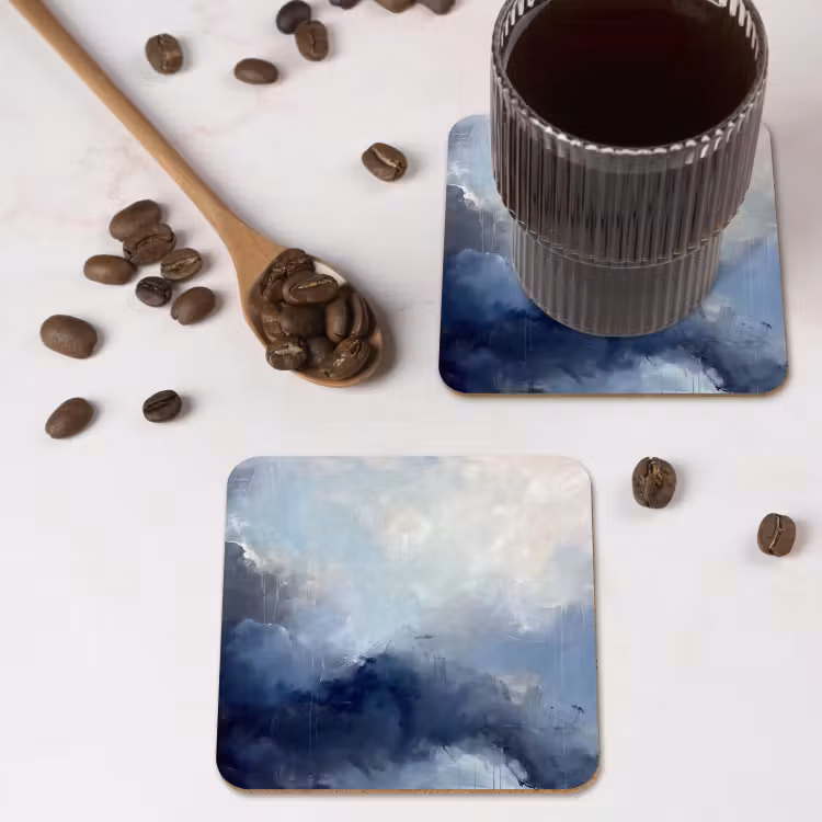 Abstract - Wolken - Modern - Blauw - Kunst onderzetter kurk middel -sfeer2