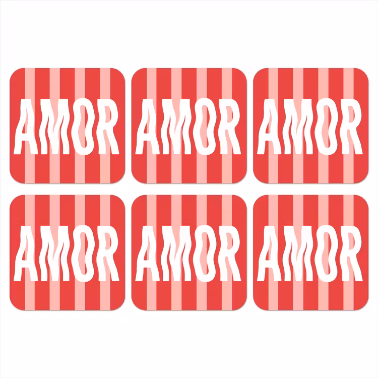 Amor - Strepen - Rood - Roze onderzetter kurk middel -3d