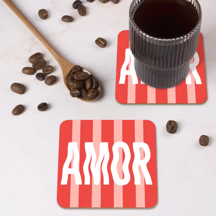 Amor - Strepen - Rood - Roze onderzetter kurk middel -sfeer2