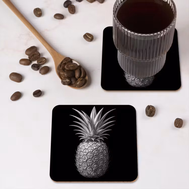 Ananas - Gedetailleerd - Bladeren onderzetter kurk middel -sfeer2