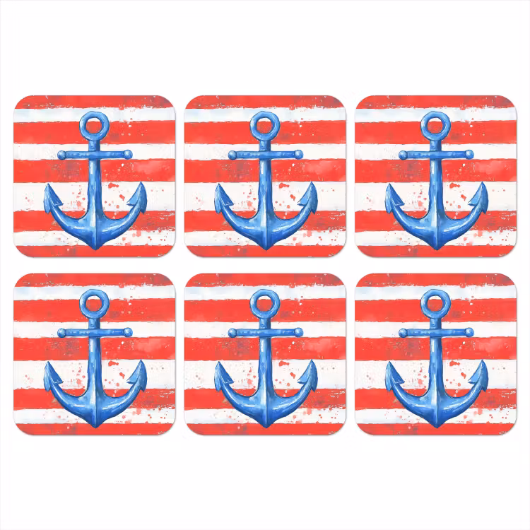 Anker - Verfspatten - Rood - Blauw onderzetter kurk middel -3d