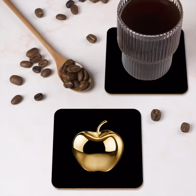 Appel - Goud - Chrome - Zwart onderzetter kurk middel -sfeer2