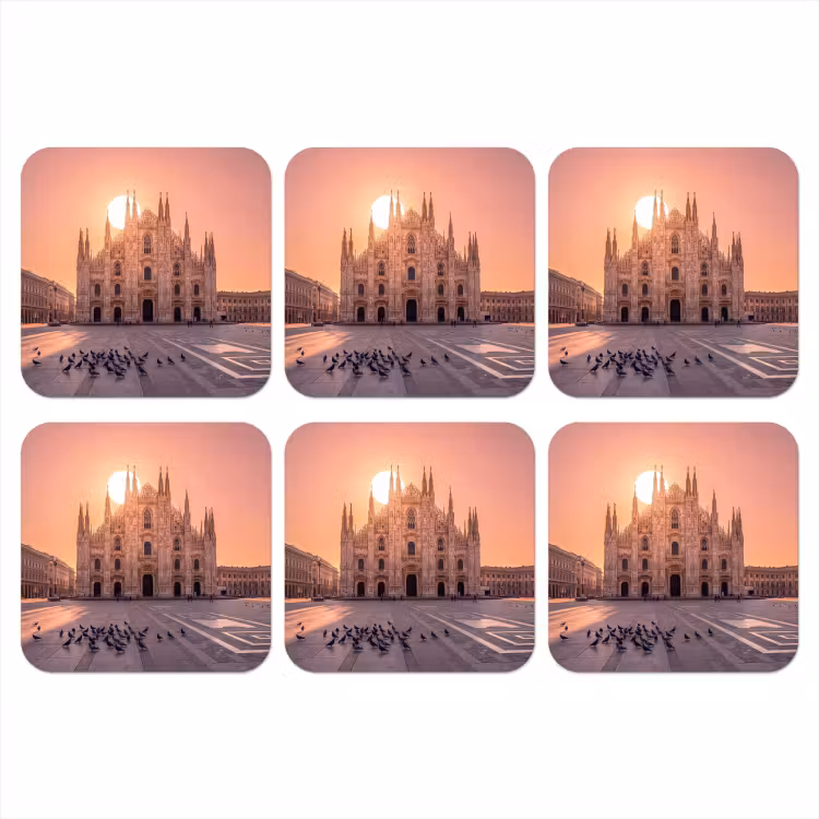 Architectuur - Milaan - Plein - Zonsopgang - Oranje onderzetter kurk middel -3d