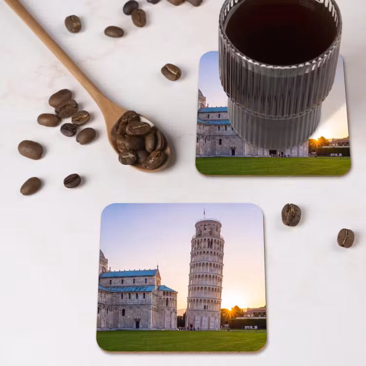 Architectuur - Toren - Pisa - Italië - Zonsondergang onderzetter kurk middel -sfeer2