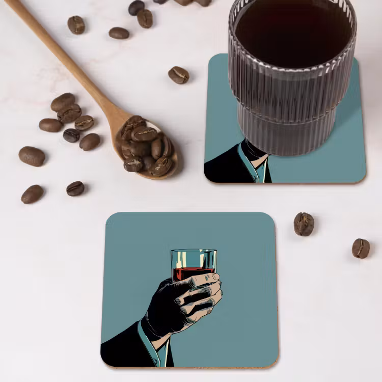 Arm - Glas - Pak - Blauw onderzetter kurk middel -sfeer2