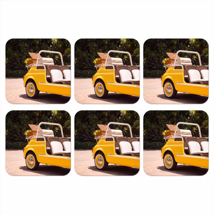 Auto - Picknick - Zomer - Geel onderzetter kurk middel -3d