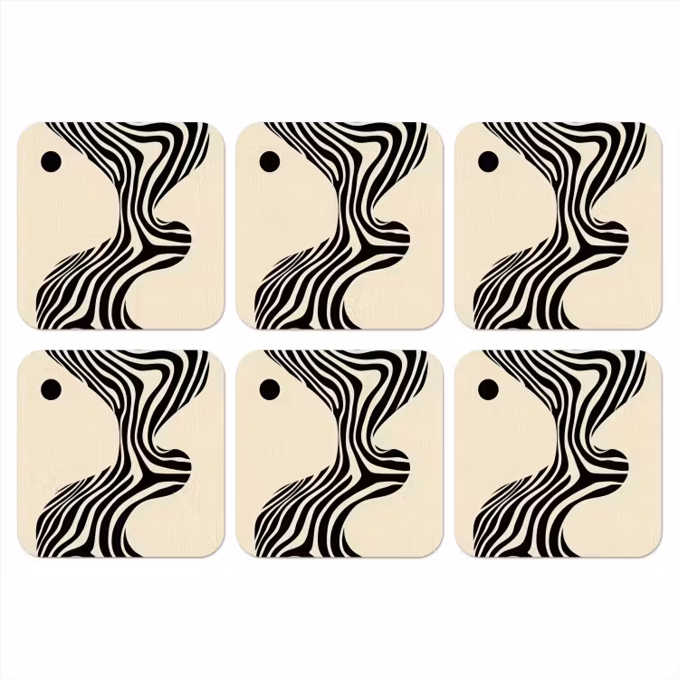 Beige - Lijnen - Golvend -  Abstract onderzetter kurk middel -3d