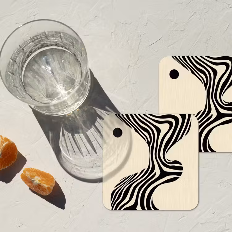 Beige - Lijnen - Golvend -  Abstract onderzetter kurk middel -sfeer4