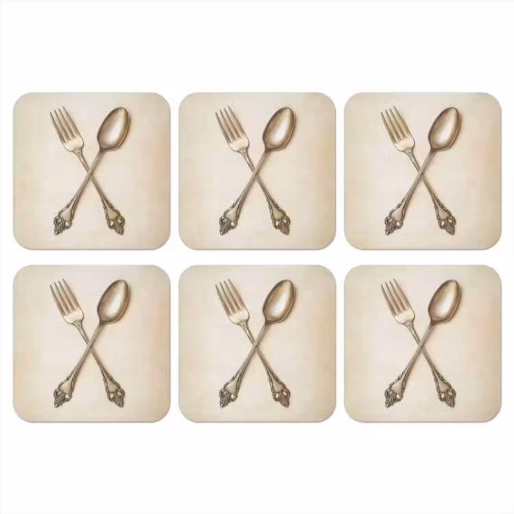 Beige - Vintage - Bestek onderzetter kurk middel -3d