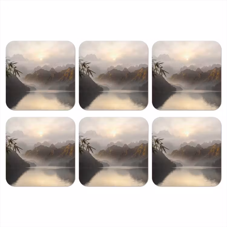 Bergen - Water - Mist - Natuur - Landschap onderzetter kurk middel -3d