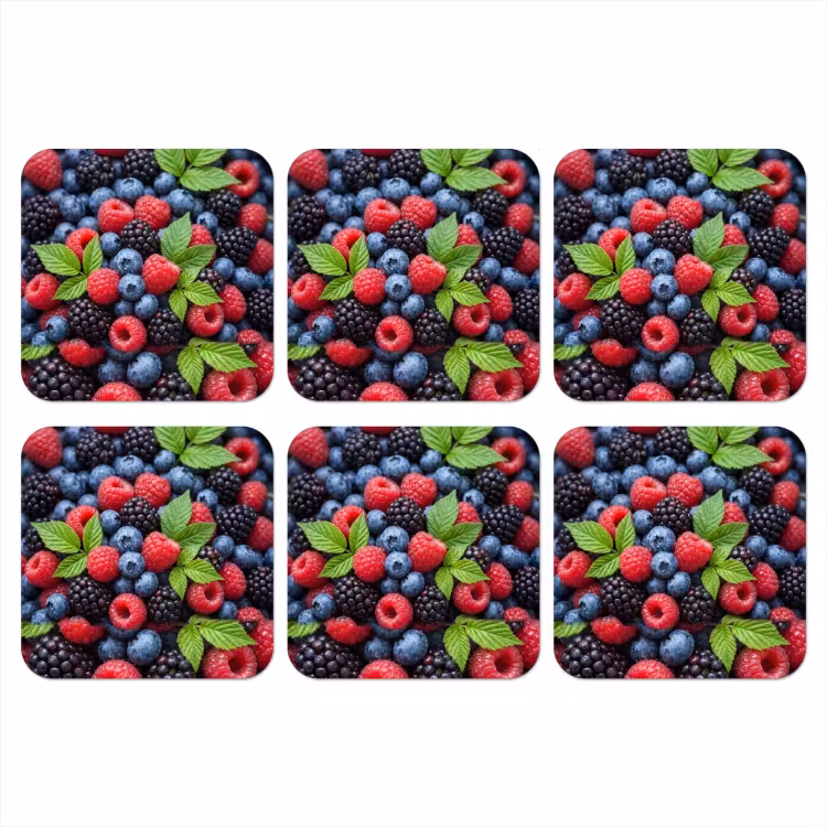 Bessen - Vers - Waterdruppels - Kleurrijk - Eten onderzetter kurk middel -3d