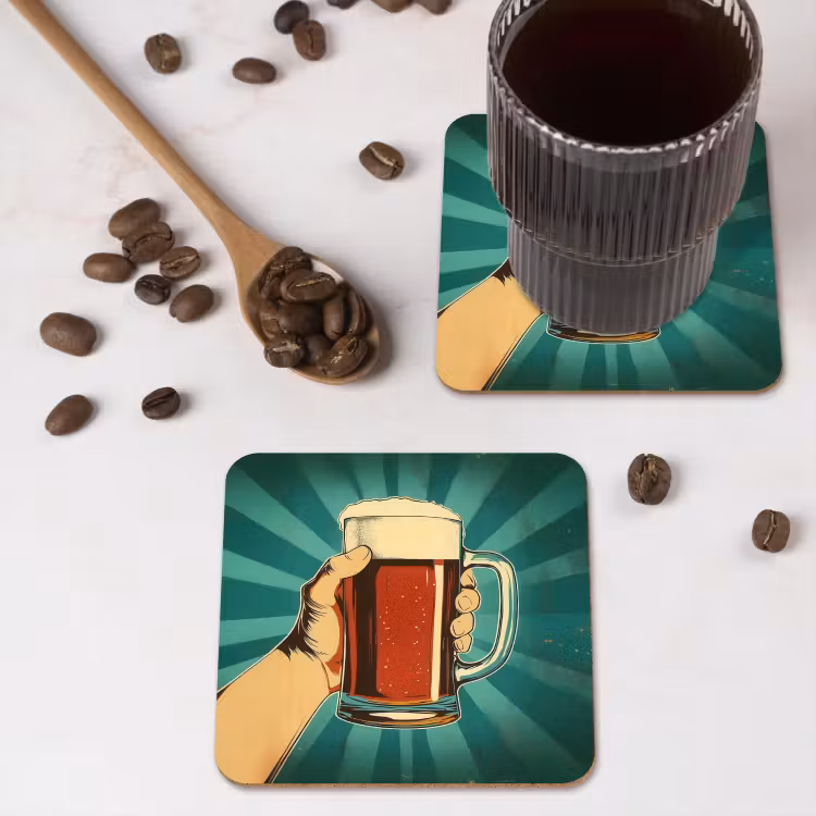 Bierglas - Schuim - Retro - Groen onderzetter kurk middel -sfeer2