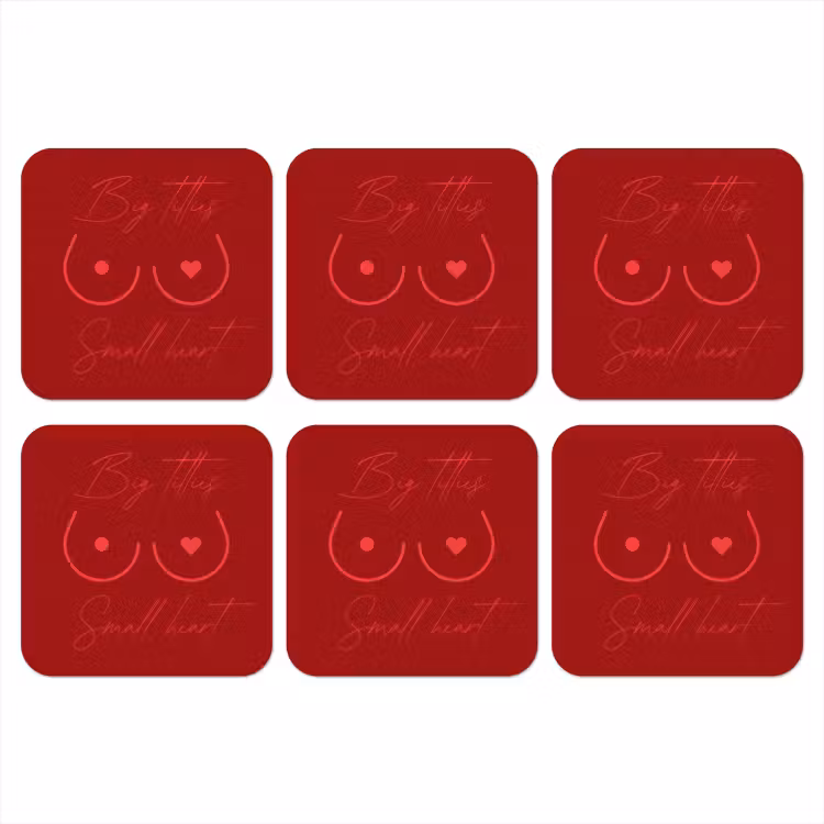 Big titties small heart - Rood - Hart onderzetter kurk middel -3d