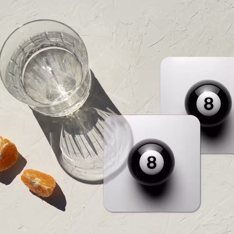Biljartbal - Getal - Acht - Wit onderzetter kurk middel -sfeer4